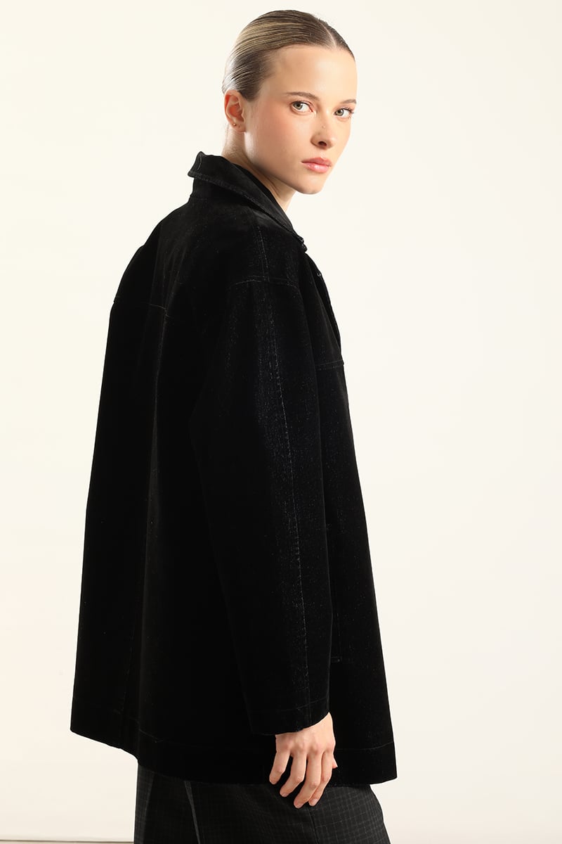 CHAQUETON GABARDINA EFECTO TERCIOPELO, NEGRO LIOLA - 3