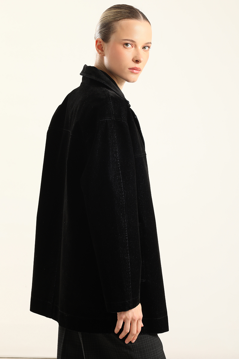 CHAQUETON GABARDINA EFECTO TERCIOPELO, NEGRO LIOLA - 3