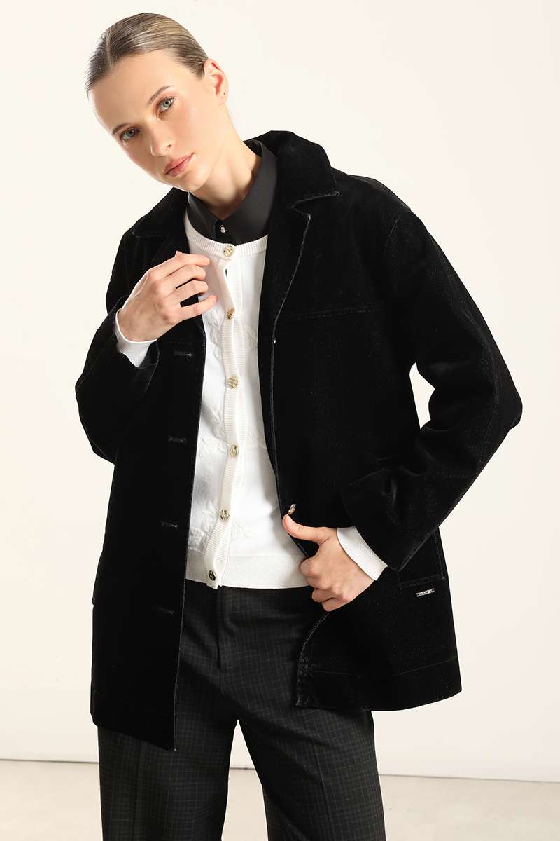 CHAQUETON GABARDINA EFECTO TERCIOPELO, NEGRO LIOLA - 4
