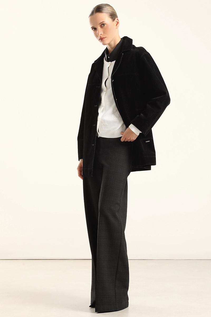 CHAQUETON GABARDINA EFECTO TERCIOPELO, NEGRO LIOLA - 5
