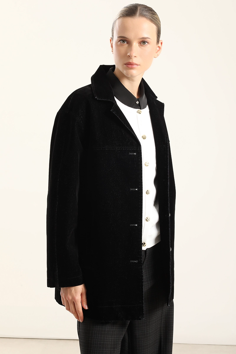 CHAQUETON GABARDINA EFECTO TERCIOPELO, NEGRO LIOLA - 6
