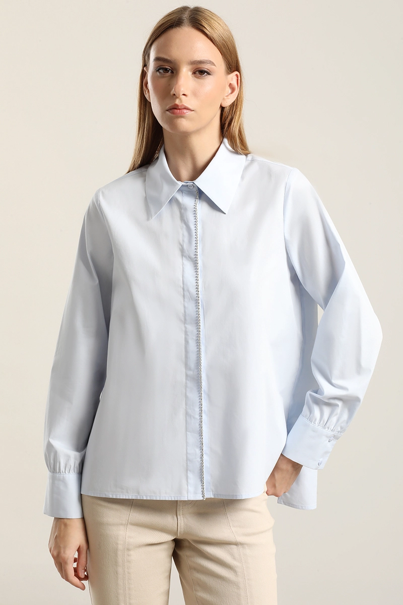 CAMISA POPLIN STRASS, CELESTE LIOLA - 1