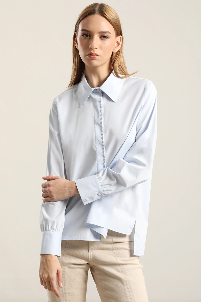 CAMISA POPLIN STRASS, CELESTE LIOLA - 3