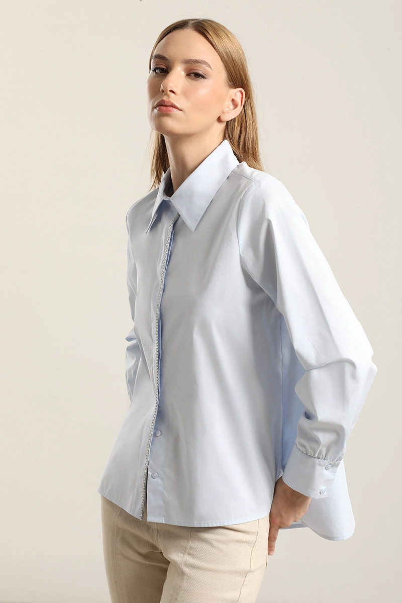 CAMISA POPLIN STRASS, CELESTE LIOLA - 4