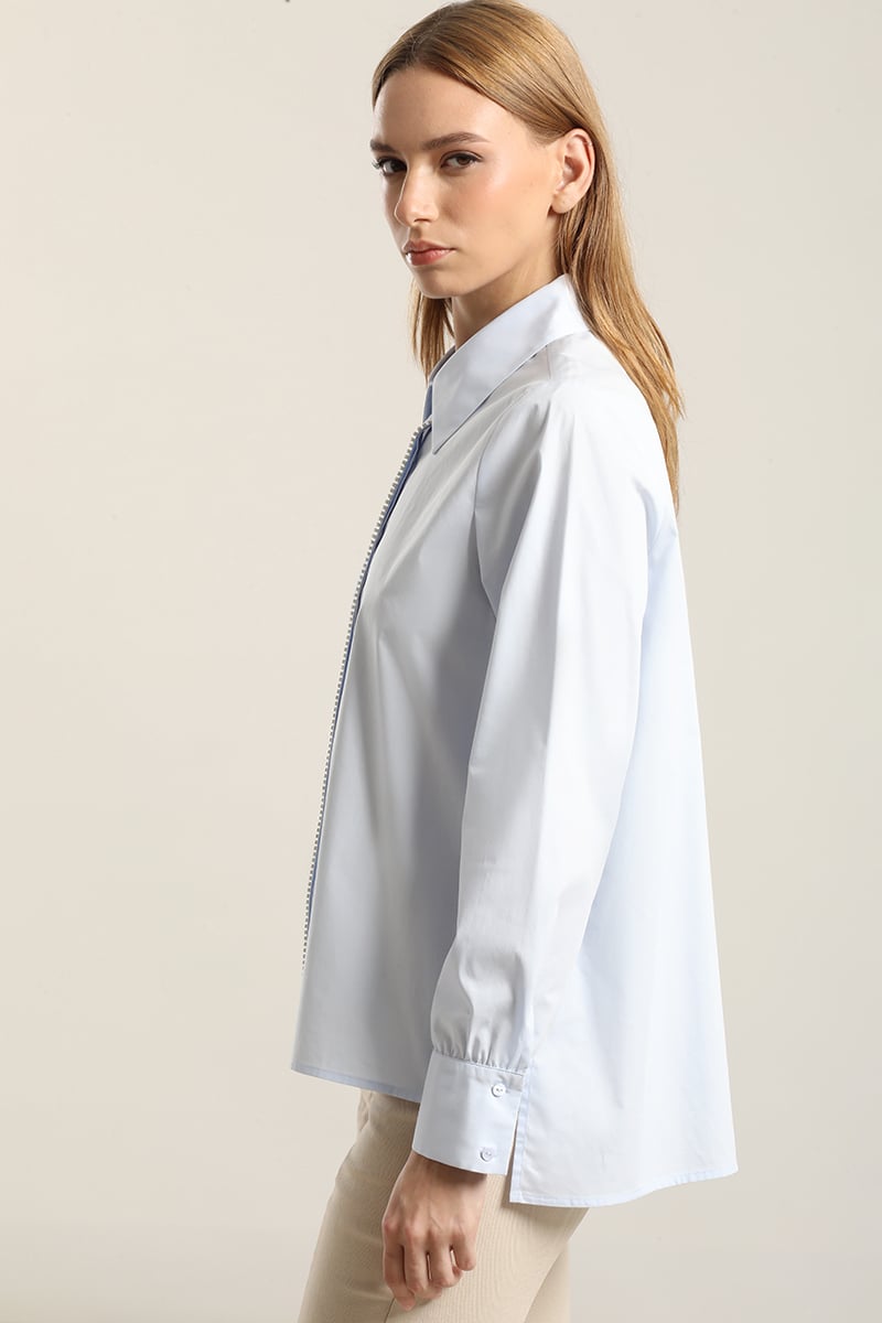 CAMISA POPLIN STRASS, CELESTE LIOLA - 5