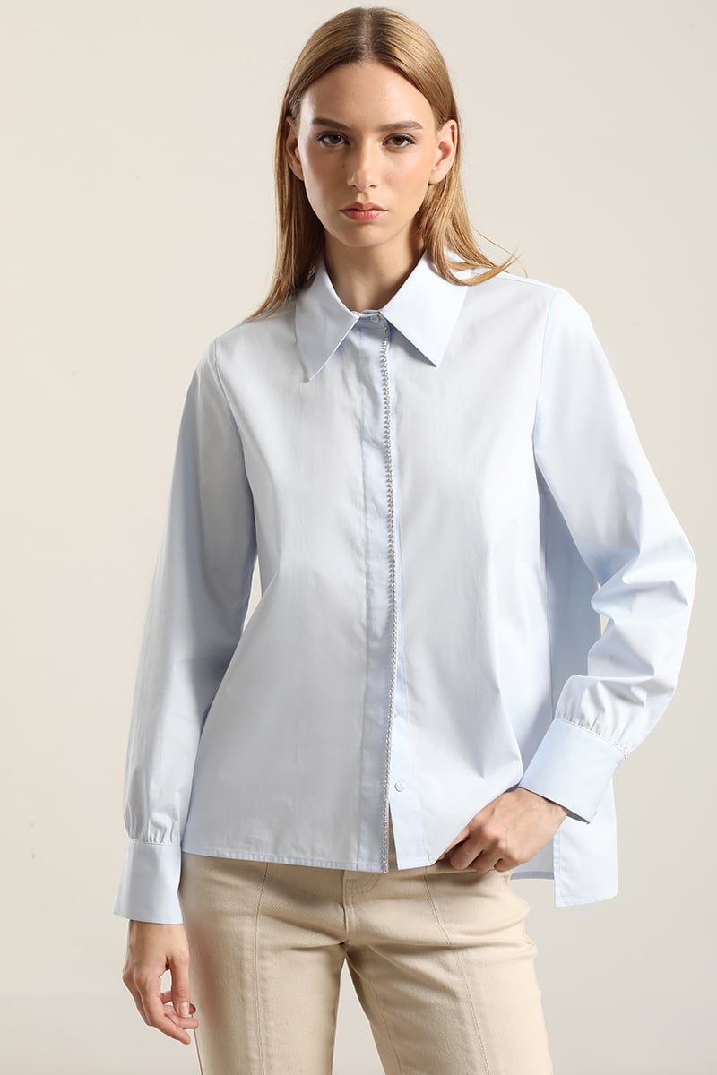 CAMISA POPLIN STRASS, CELESTE LIOLA - 6