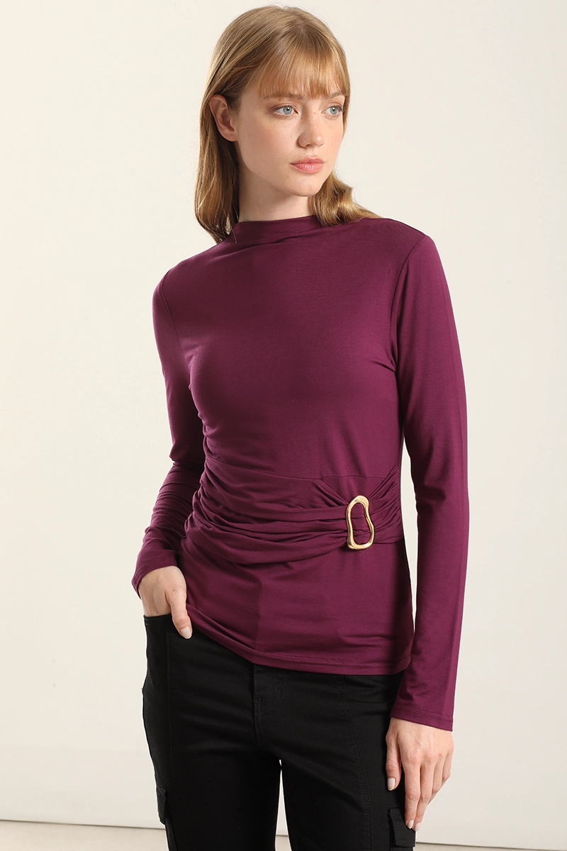 TOP HERRAJE METAL, CON DRAPEADO, BURDEO  LIOLA - 1