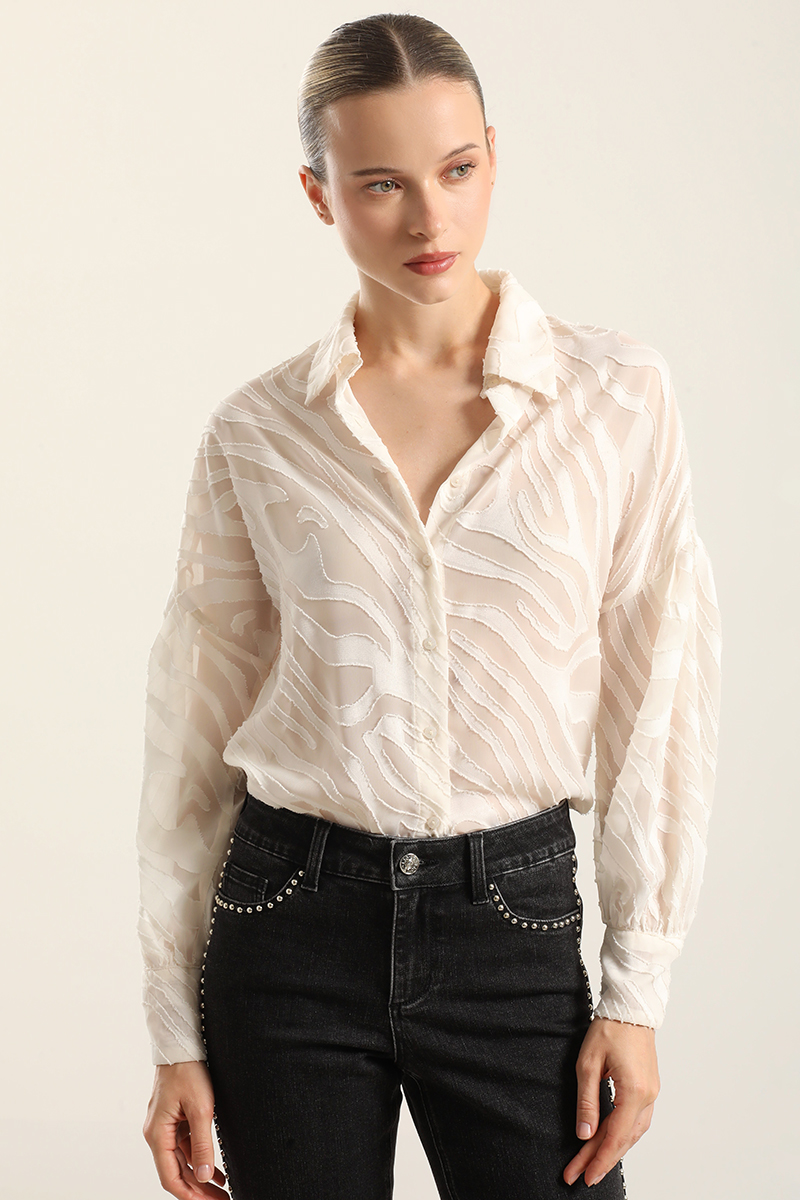 BLUSA FANTASIA CEBRA SEMITRANSPARENTE, BEIGE LIOLA - 4