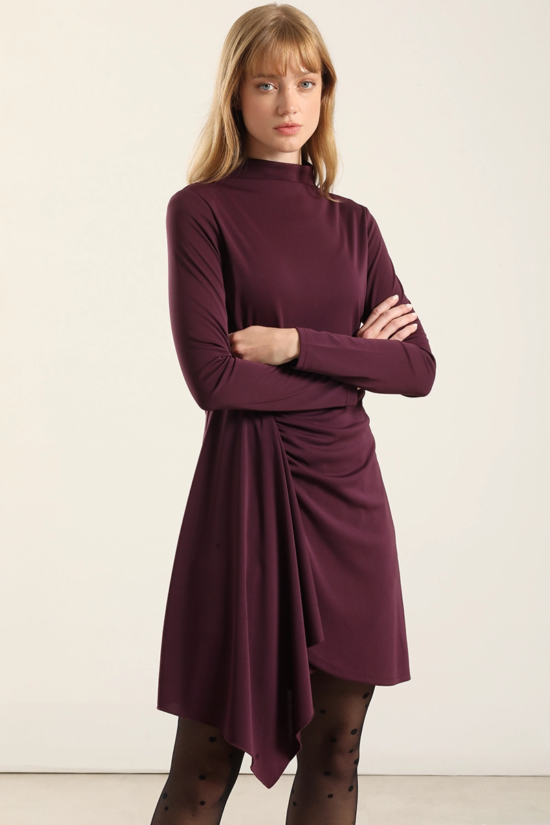 VESTIDO CON RUCHA, CIRUELA LIOLA - 1