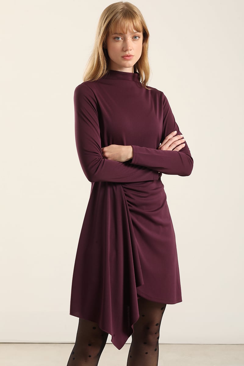 VESTIDO CON RUCHA, CIRUELA LIOLA - 1