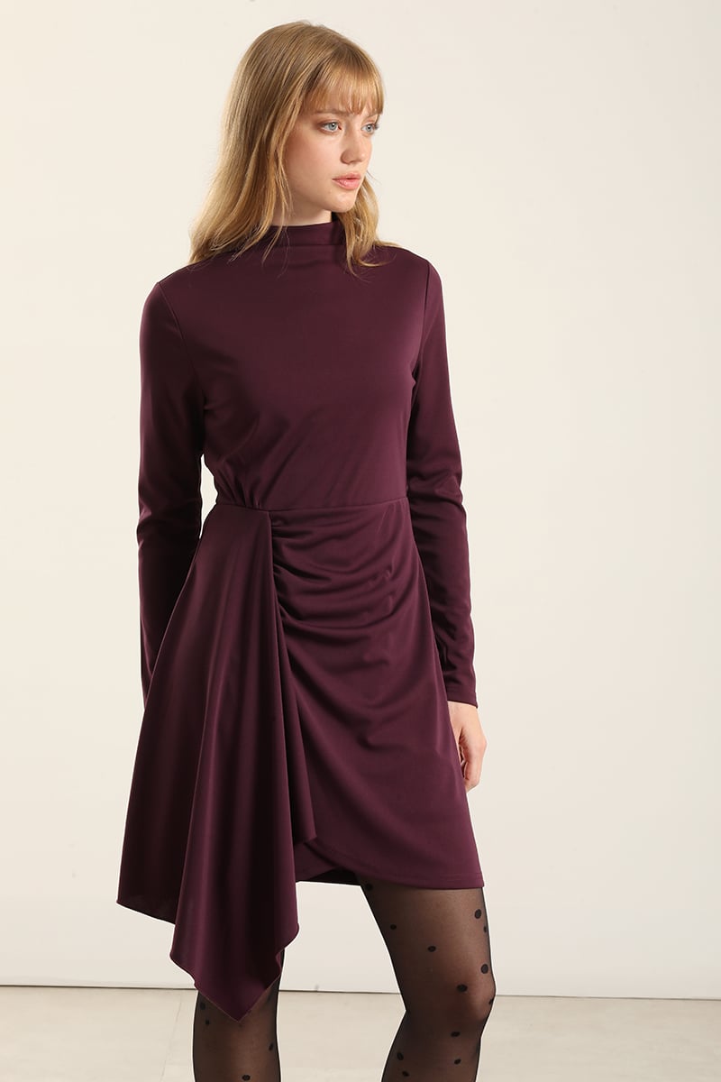 VESTIDO CON RUCHA, CIRUELA LIOLA - 3