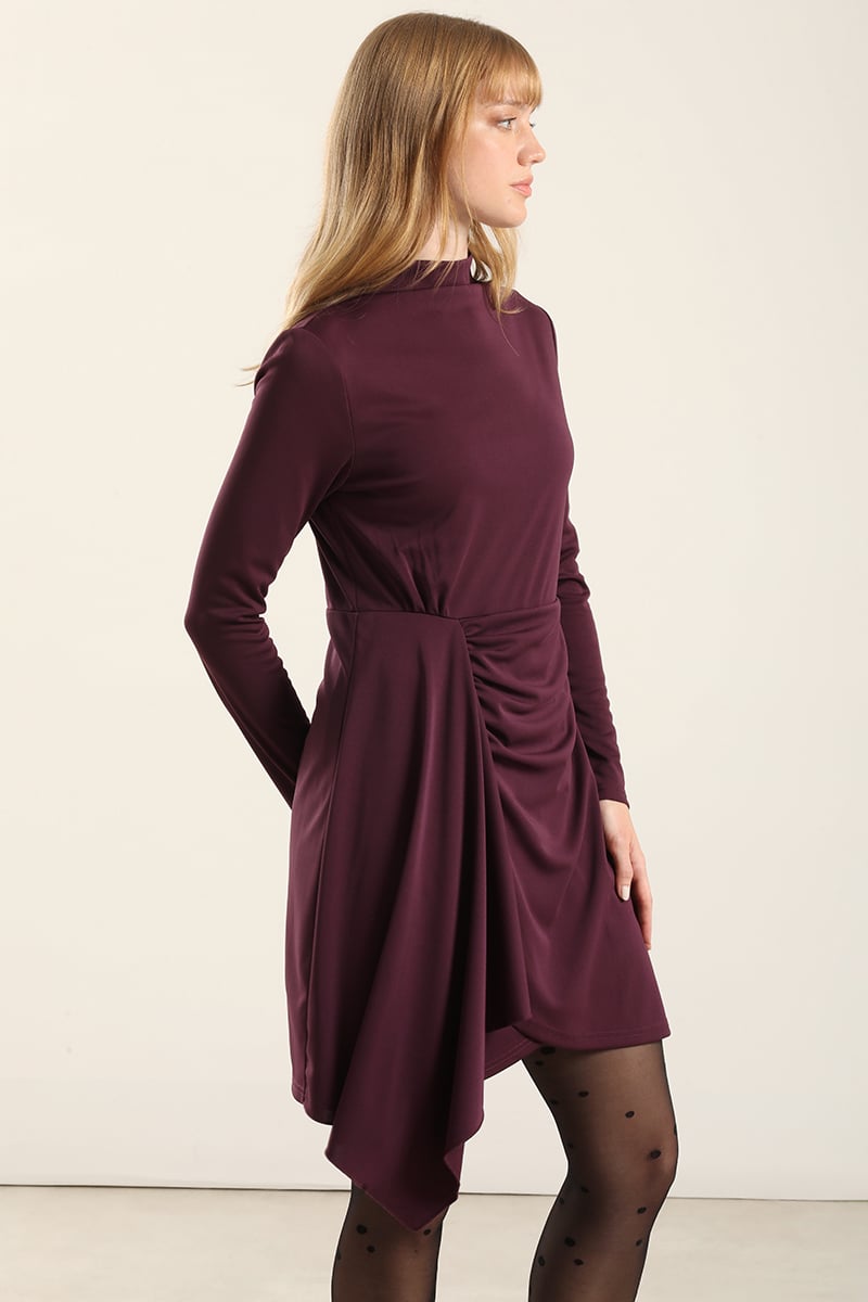 VESTIDO CON RUCHA, CIRUELA LIOLA - 5