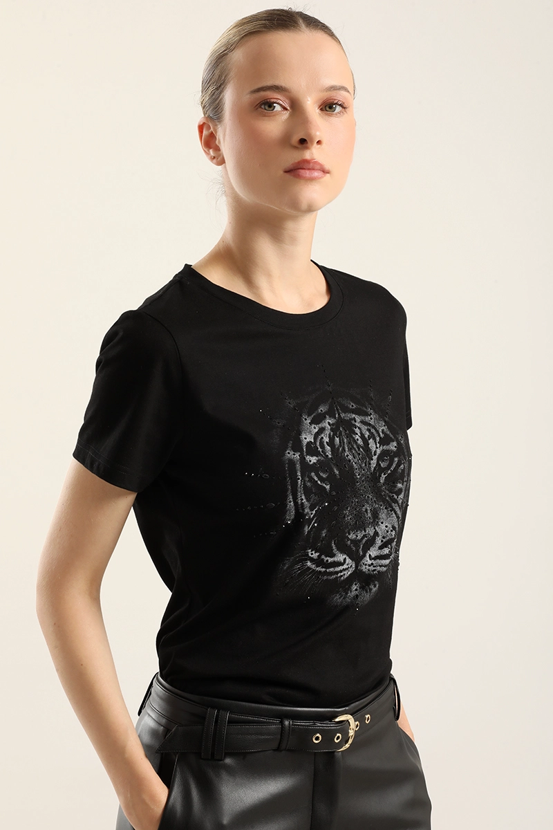 POLERA ALGODON, TIGRE STRASS, NEGRO LIOLA - 4