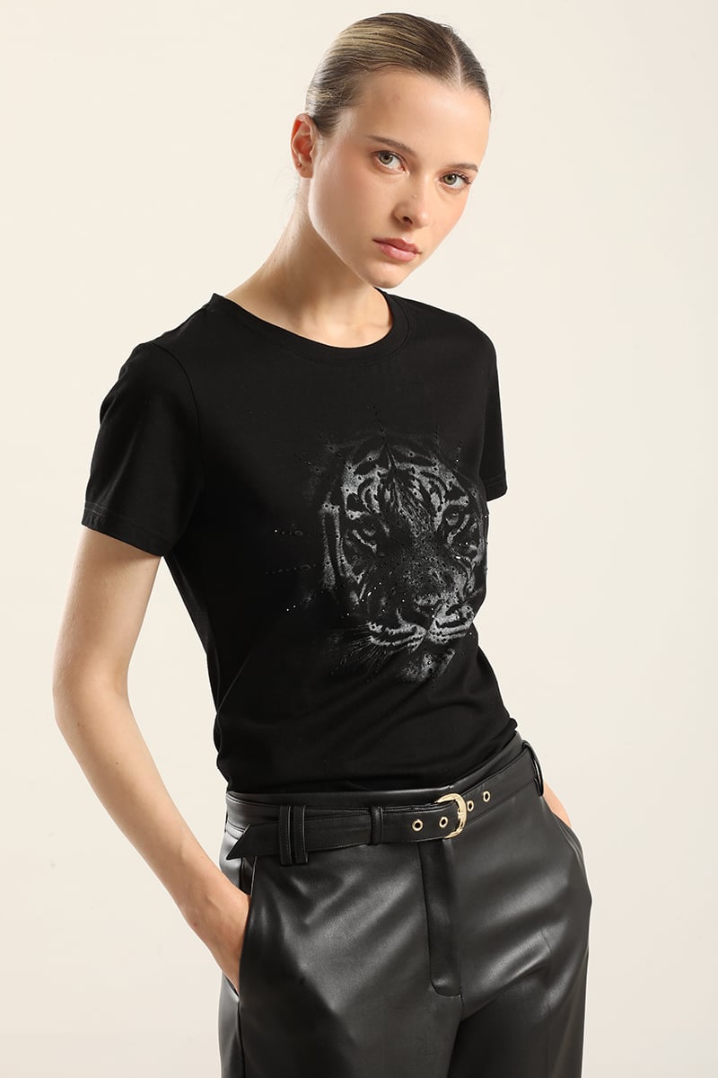 POLERA ALGODON, TIGRE STRASS, NEGRO LIOLA - 5