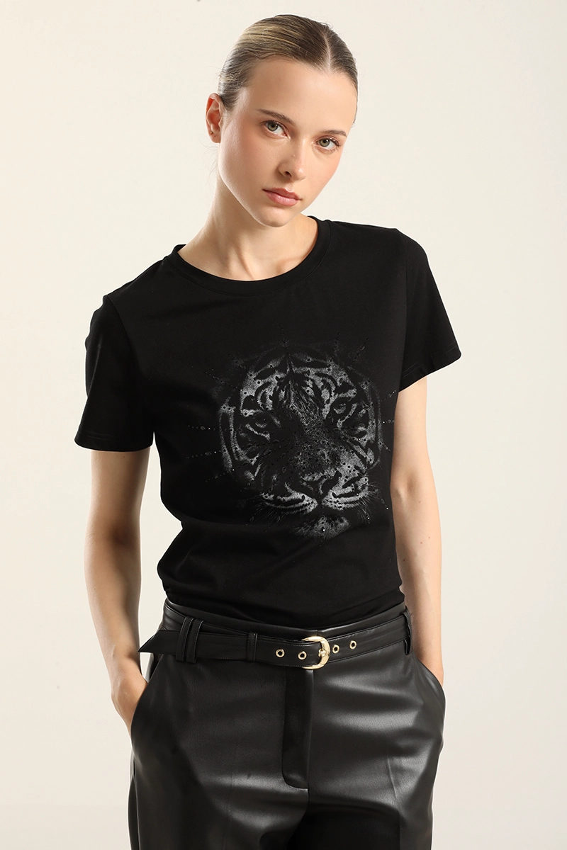 POLERA ALGODON, TIGRE STRASS, NEGRO LIOLA - 6