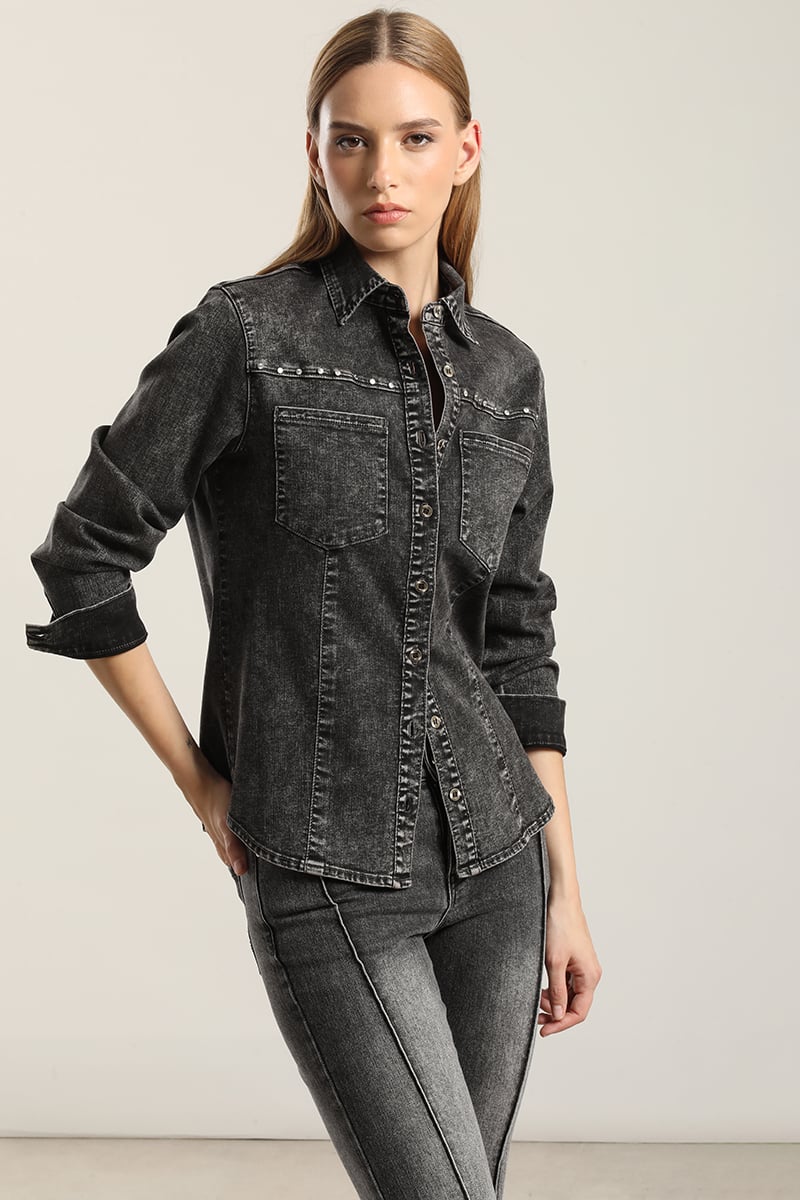 CAMISA DENIM TACHAS, GRIS LIOLA - 3