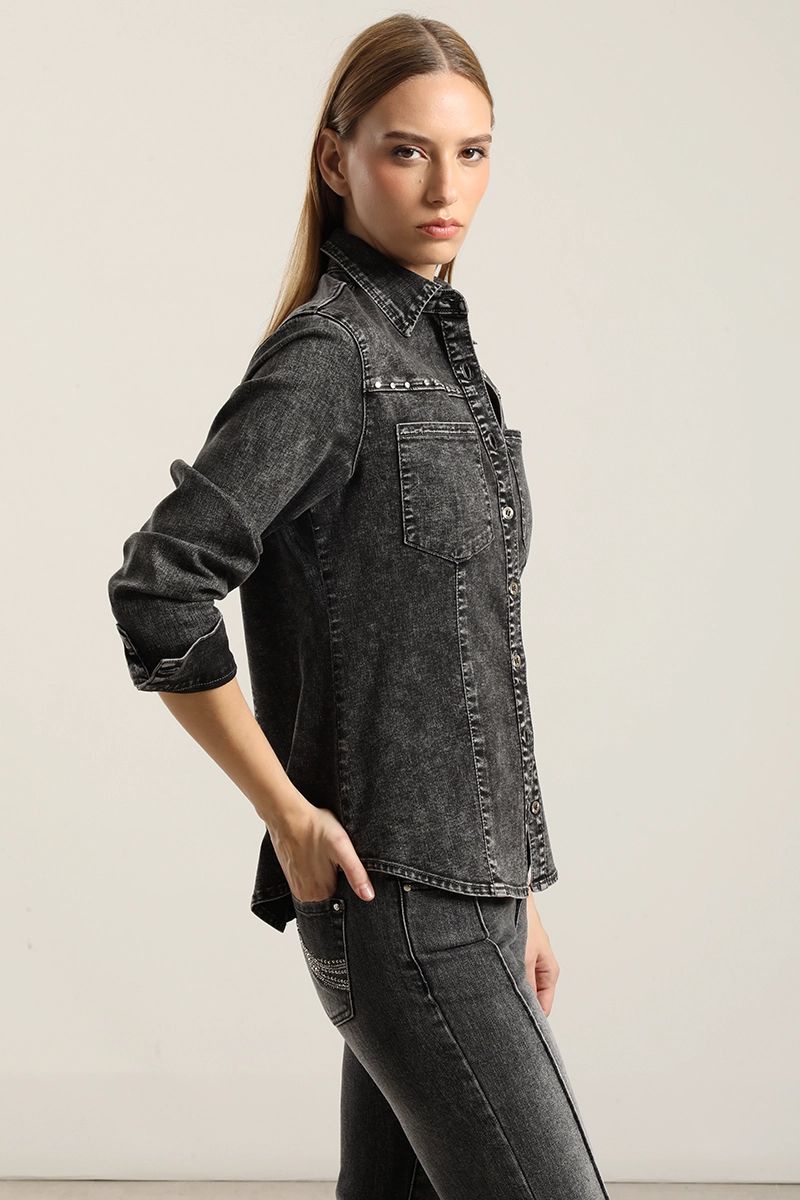 CAMISA DENIM TACHAS, GRIS LIOLA - 5