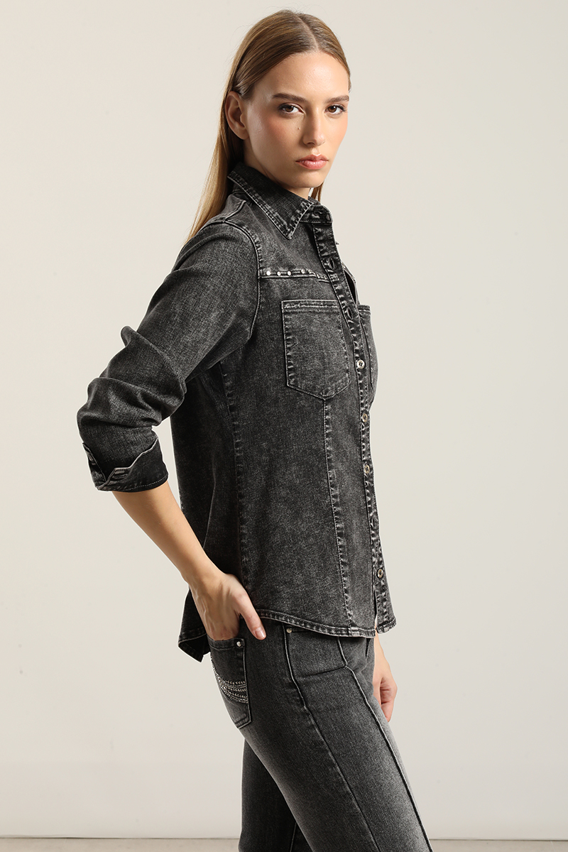 CAMISA DENIM TACHAS, GRIS LIOLA - 5