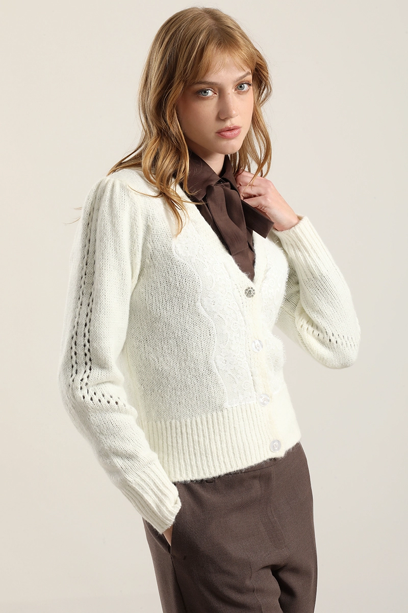 CARDIGAN PUNTO APLICACION ENCAJE, CRUDO LIOLA - 2