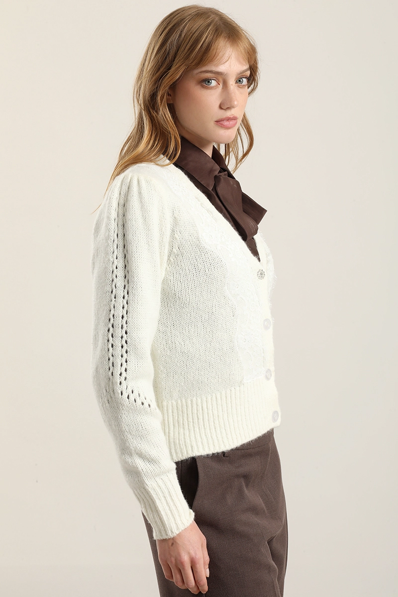 CARDIGAN PUNTO APLICACION ENCAJE, CRUDO LIOLA - 3