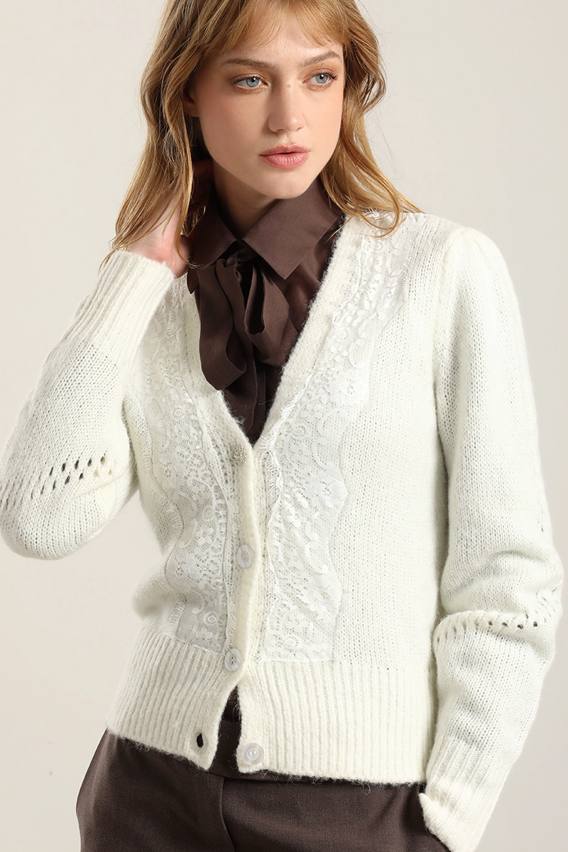 CARDIGAN PUNTO APLICACION ENCAJE, CRUDO LIOLA - 4