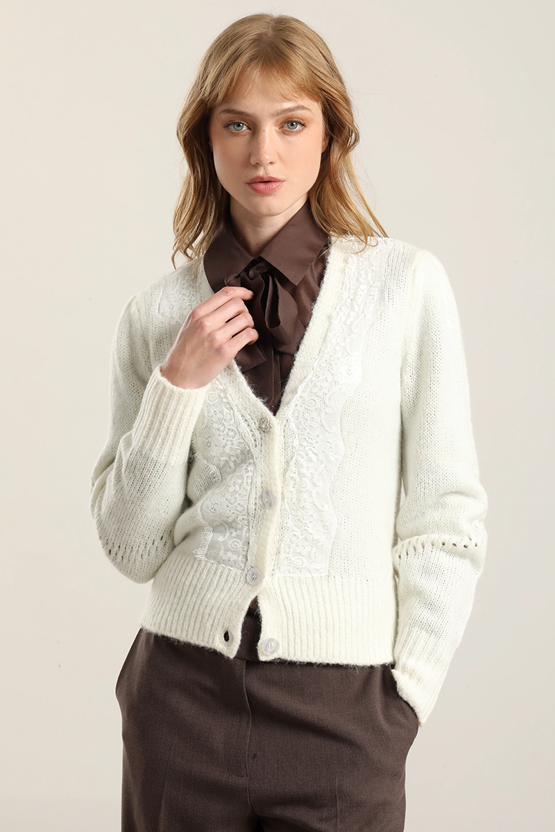 CARDIGAN PUNTO APLICACION ENCAJE, CRUDO LIOLA - 5