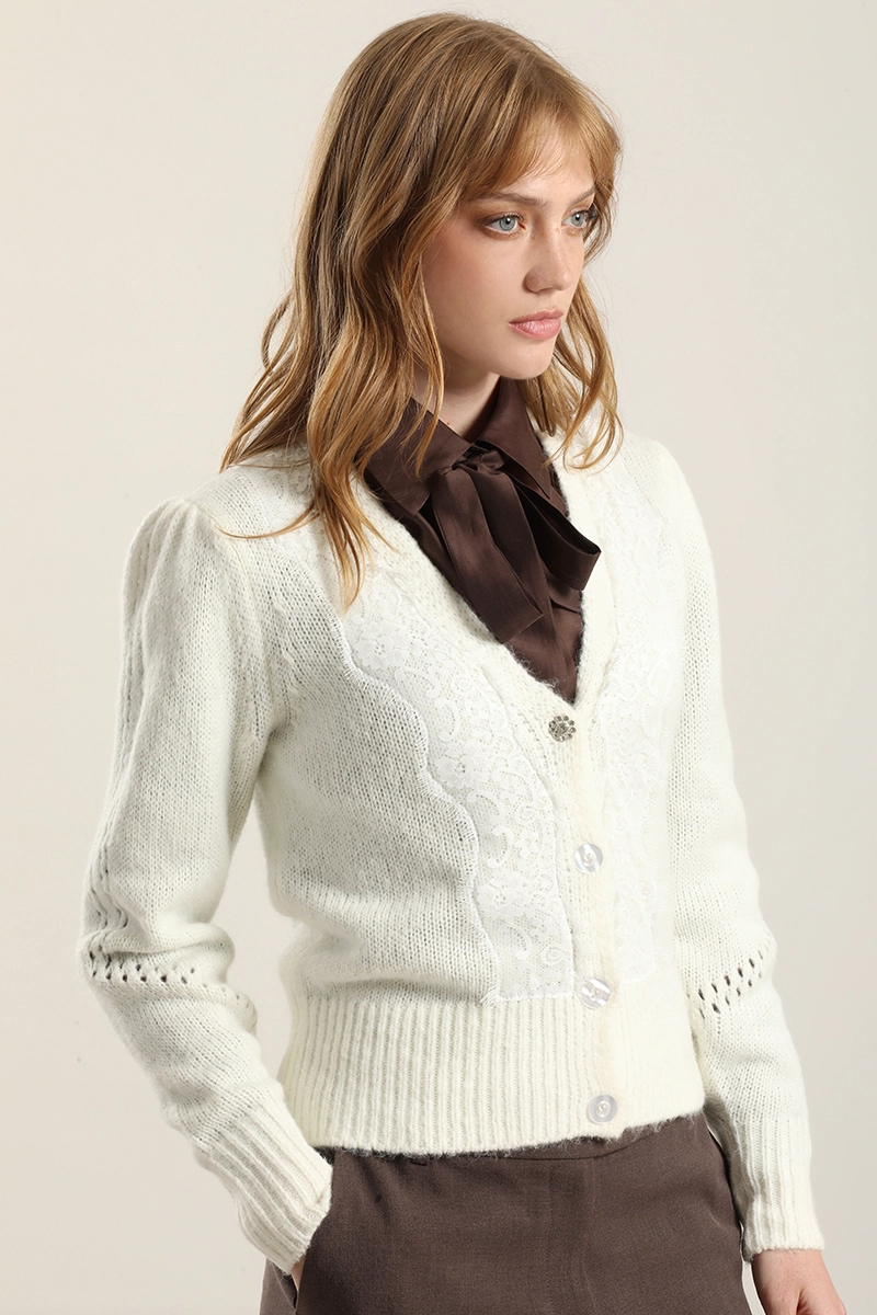 CARDIGAN PUNTO APLICACION ENCAJE, CRUDO LIOLA - 6