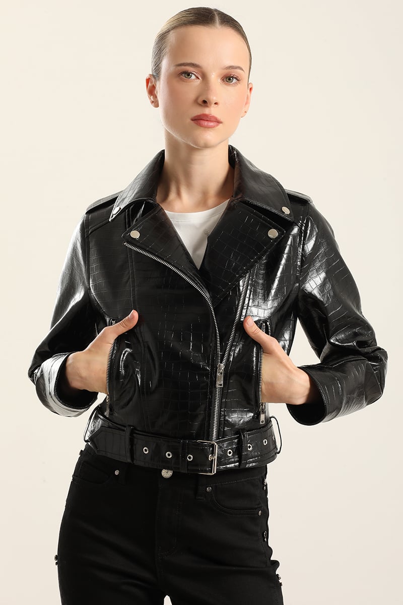 CHAQUETA BIKER, CHAROL CROCCO, NEGRO LIOLA - 1