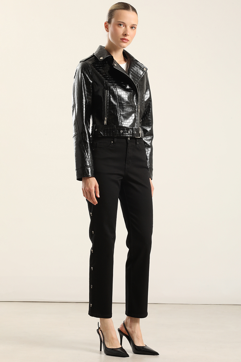 CHAQUETA BIKER, CHAROL CROCCO, NEGRO LIOLA - 5