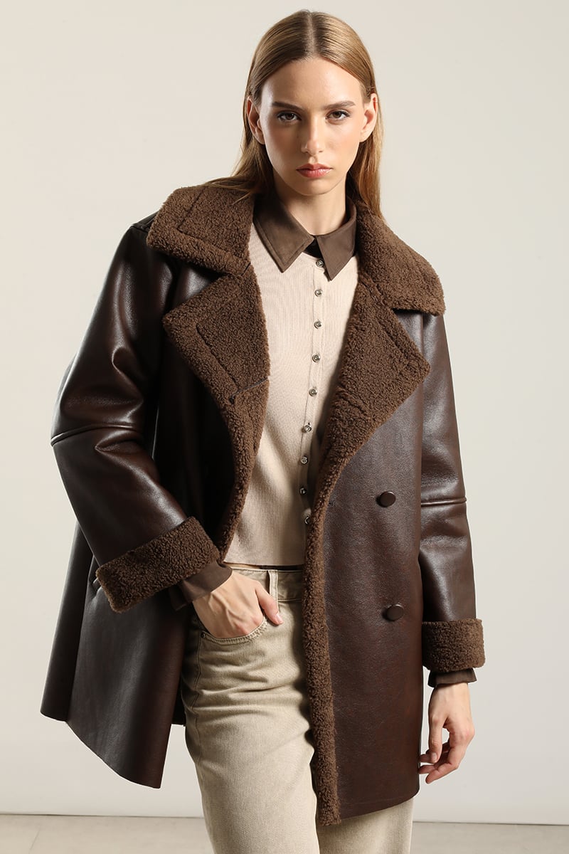 CHAQUETON EFECTO CUERO PIEL,CHOCOLATE LIOLA - 1