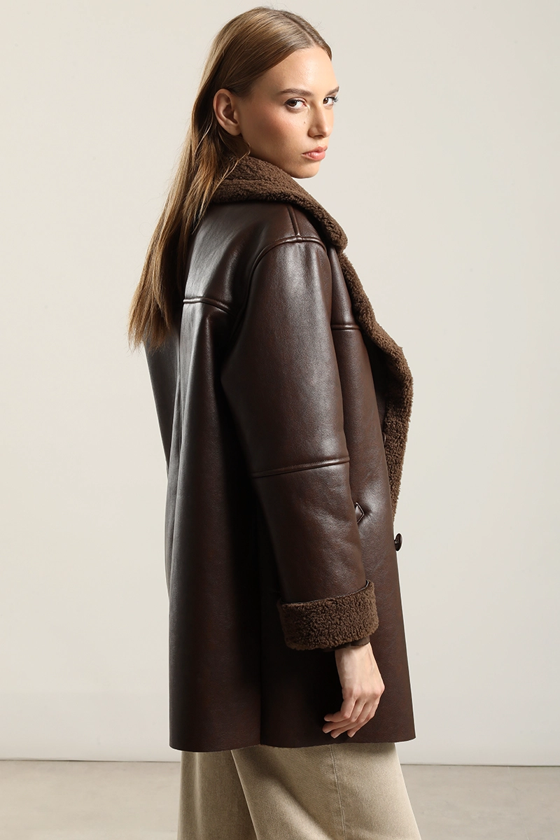 CHAQUETON EFECTO CUERO PIEL,CHOCOLATE LIOLA - 4