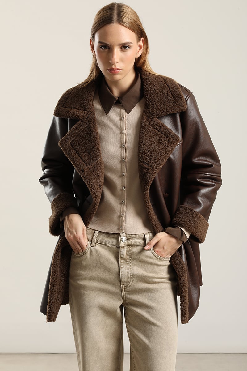 CHAQUETON EFECTO CUERO PIEL,CHOCOLATE LIOLA - 5