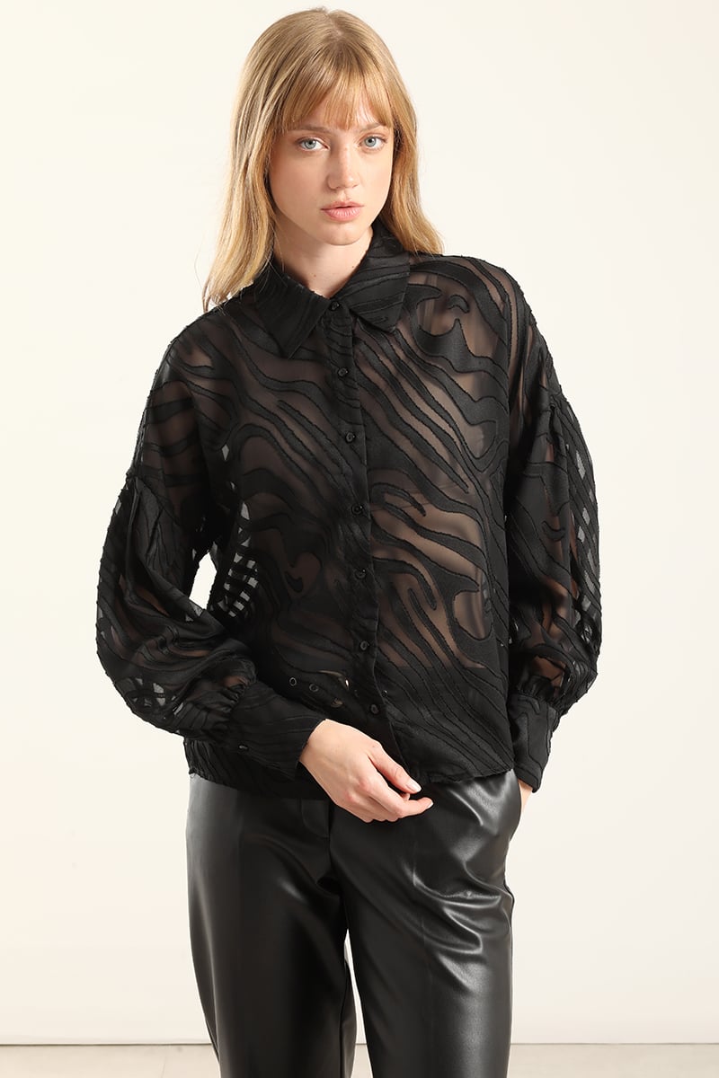 BLUSA FANTASIA CEBRA SEMITRANSPARENTE, NEGRO LIOLA - 1