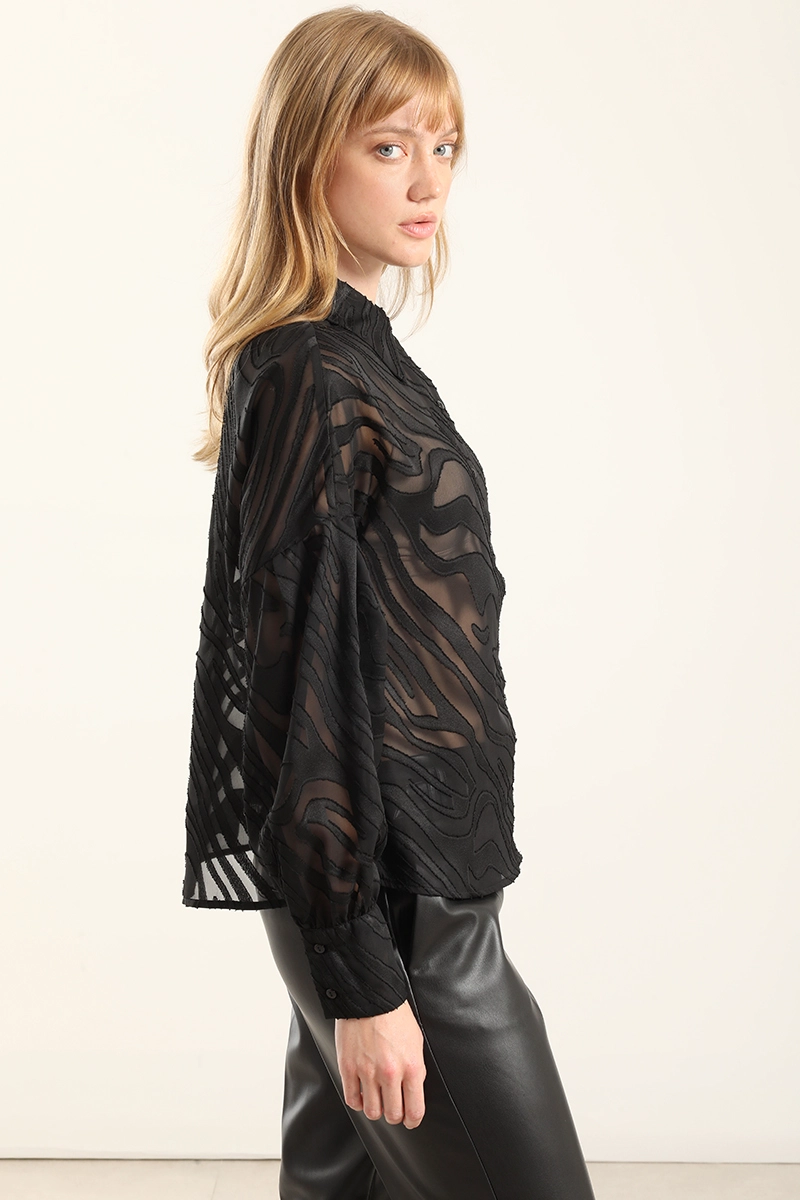 BLUSA FANTASIA CEBRA SEMITRANSPARENTE, NEGRO LIOLA - 3