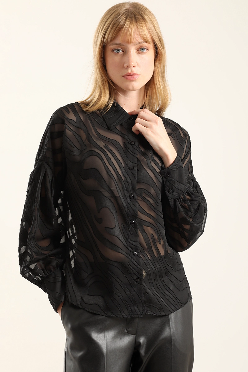 BLUSA FANTASIA CEBRA SEMITRANSPARENTE, NEGRO LIOLA - 4