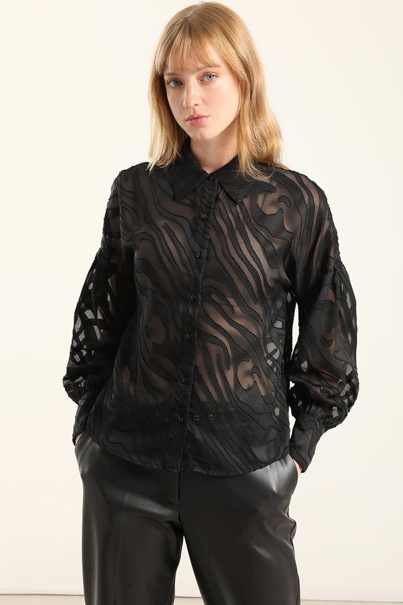 BLUSA FANTASIA CEBRA SEMITRANSPARENTE, NEGRO LIOLA - 6