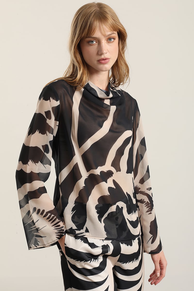 BLUSA ESTAMPADA SEMITRANSPARENTE, NEGRO LIOLA - 1