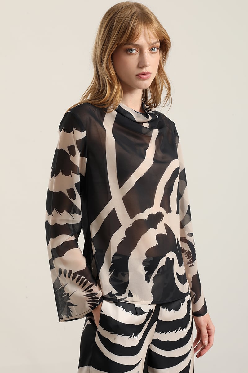 BLUSA ESTAMPADA SEMITRANSPARENTE, NEGRO LIOLA - 5