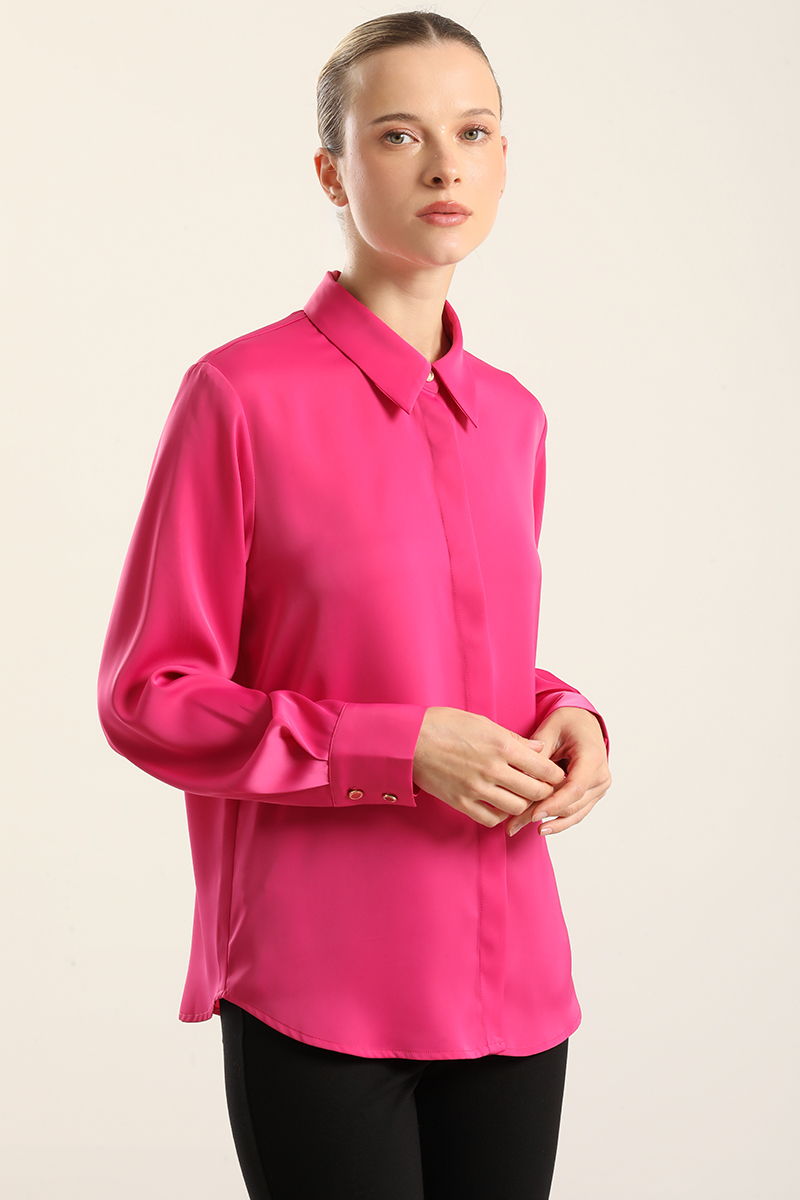 BLUSA BASICA SATIN OPACO, FUCSIA LIOLA - 1