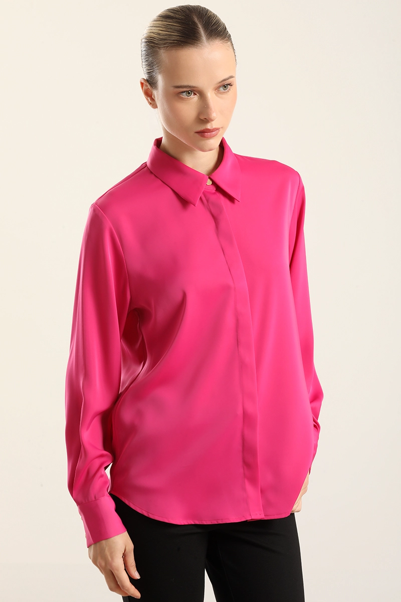 BLUSA BASICA SATIN OPACO, FUCSIA LIOLA - 4