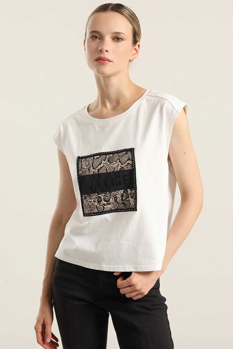 POLERA ALGODON APLICACION SAVAGE, CRUDO LIOLA - 1