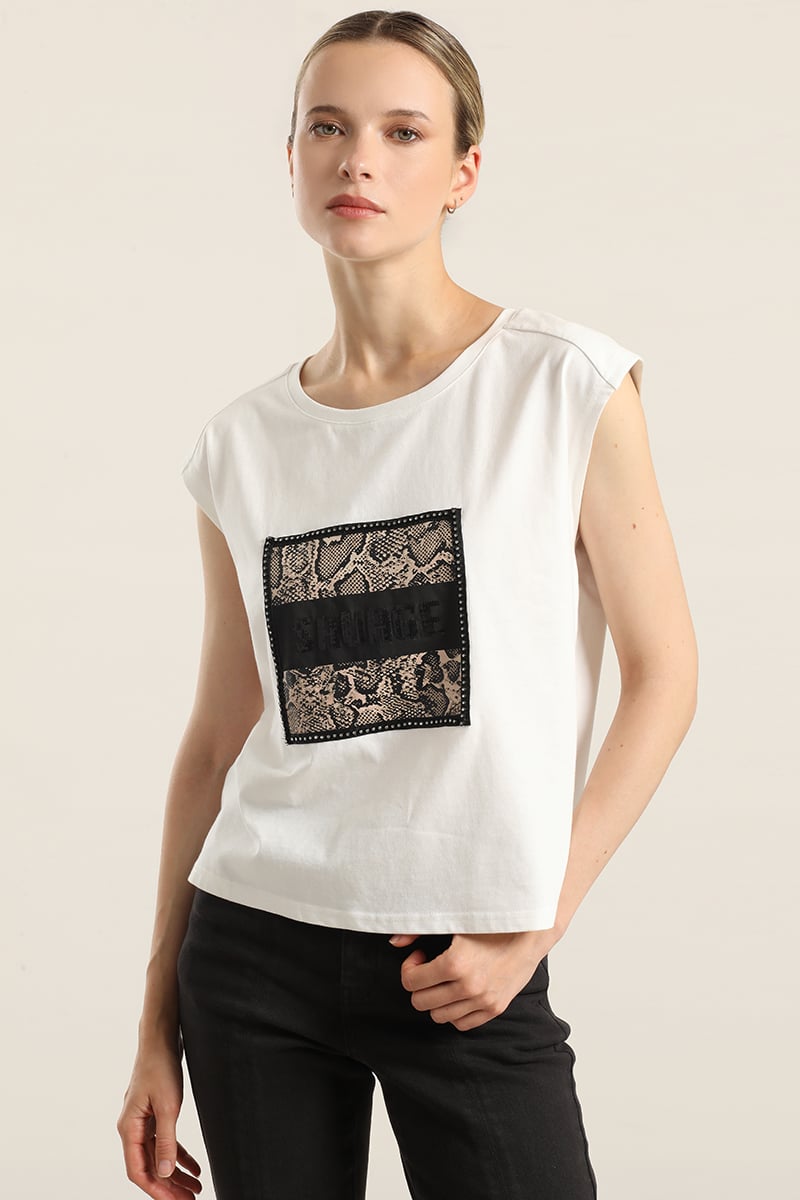 POLERA ALGODON APLICACION SAVAGE, CRUDO LIOLA - 1