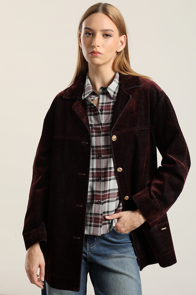 CHAQUETON GABARDINA EFECTO TERCIOPELO, CHOCOLATE LIOLA - 4