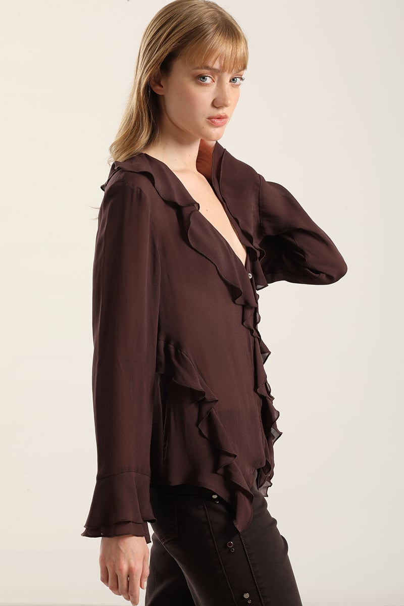 BLUSA VOLANTES SEMITRANSPARENTE, CHOCOLATE LIOLA - 3
