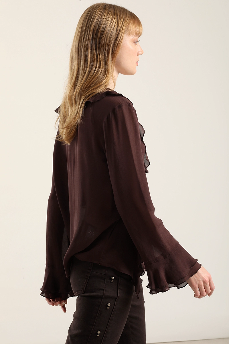 BLUSA VOLANTES SEMITRANSPARENTE, CHOCOLATE LIOLA - 4