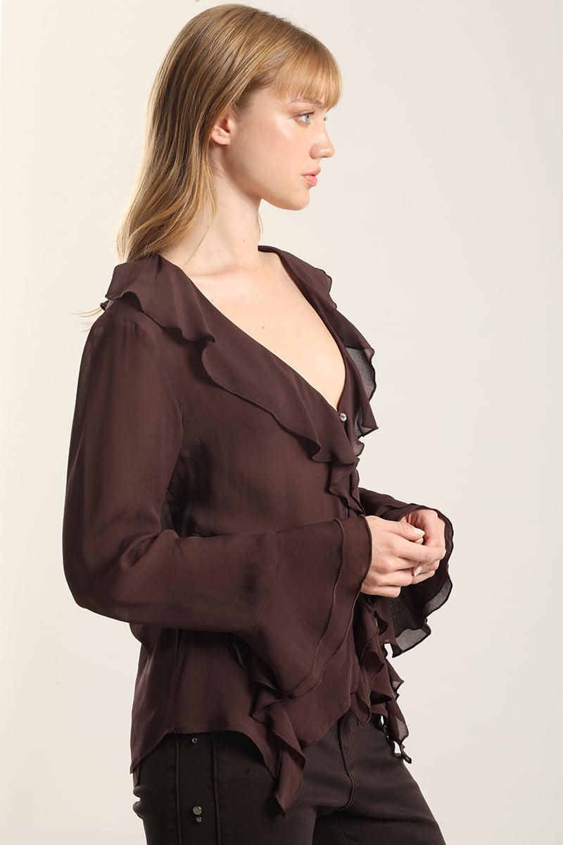 BLUSA VOLANTES SEMITRANSPARENTE, CHOCOLATE LIOLA - 5