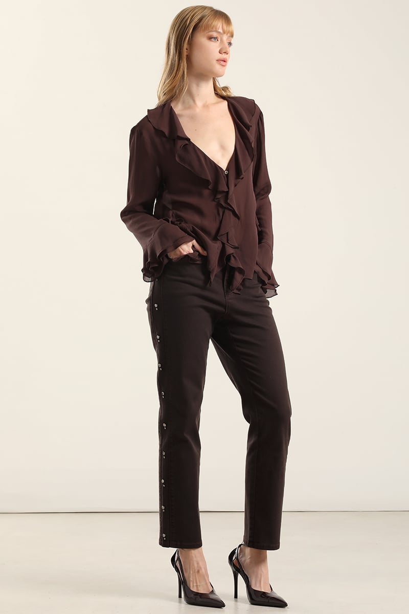 BLUSA VOLANTES SEMITRANSPARENTE, CHOCOLATE LIOLA - 6