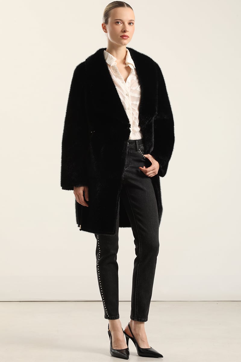 ABRIGO REVERSIBLE, EFECTO PIEL, NEGRO LIOLA - 1