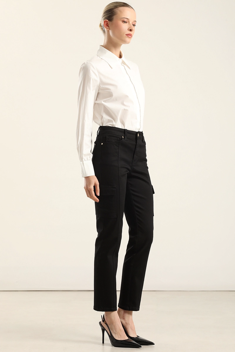 JEANS COLOR SKINNY CARGO, NEGRO LIOLA - 2