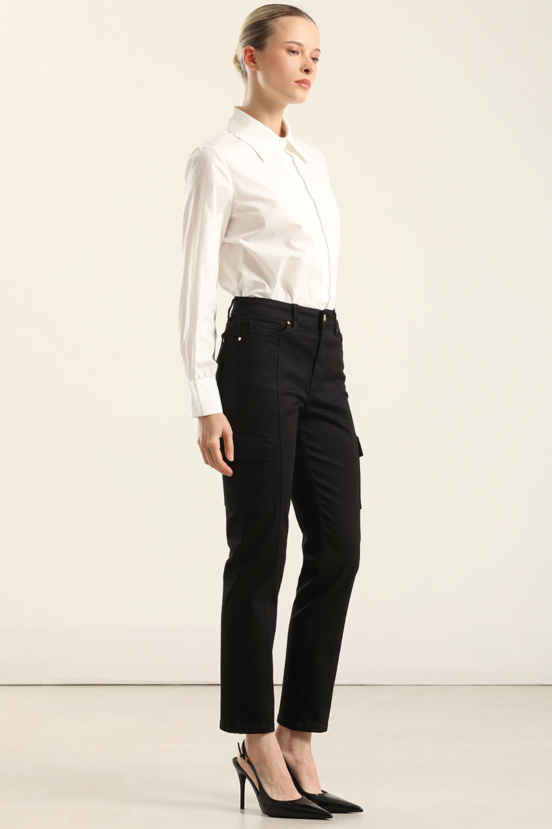 JEANS COLOR SKINNY CARGO, NEGRO LIOLA - 2